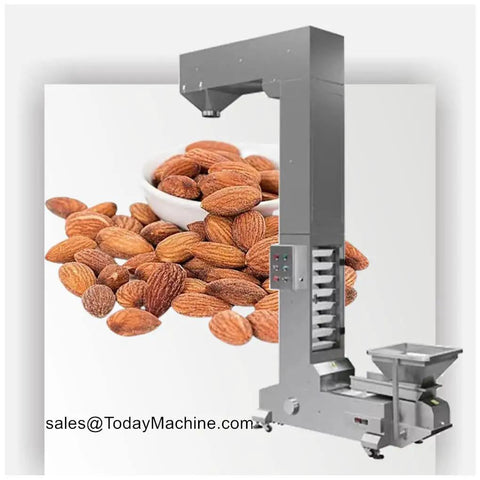 Heavy Duty Automatic Z Belt Conveyor System With Inclined Bucket Elevator For Safe Industrial Material Handling And Lifting Operations with almonds.