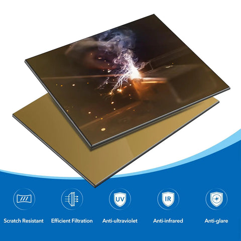 4.5 By 5.25 Inch Welding Glass Lens Pack Of 2 Hardened Glass Shield For Welding Helmets Shade 10 with protective icons
