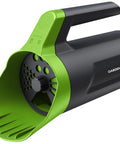 Handheld Seed Spreader Pro For Lawn Care And Snow Removal Multi Use Spreader black and green with twist cap and ergonomic handle.