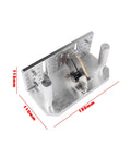 Badass Aluminum Alloy Belt Grinder Knife Jig With Hella Smooth Angle Adjustment and Heavy Duty Dual Press Plates, top view, dimensions visible.
