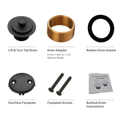 Matte Black Lift And Turn Tub Drain Conversion Kit with Two Hole Overflow Faceplate, Heavy Duty Brass And Stainless Steel Construction