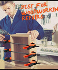Straight Up Badass Six Piece Wood Clamping Kit Featuring Quick Release Bar Grips and Heavy Duty Spring Tools in use on wooden project.
