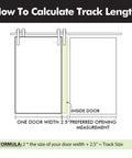 Diagram showing how to calculate track length for Heavy Duty Black Rustic Single Track Bypass Sliding Barn Door Hardware Kit.