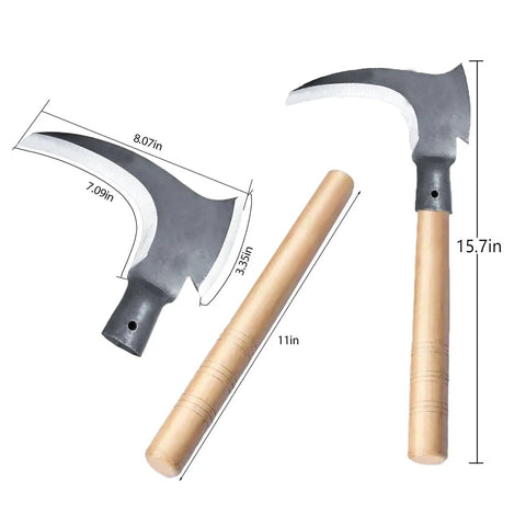 Double Scythe For Weeding And Outdoor Mowing High Manganese Steel Blade 2.8Mm Thick Durable Grass Sickle With Wooden Handle