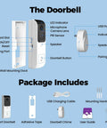 Dual Band Wireless Video Doorbell Camera With 2.4G And 5G Wi Fi, 2 Way Audio, AI Motion Alerts, Instant Alerts, Included Chime, No Monthly Fee, Easy Setup, Battery Powered With Long Battery Life, Works With NVR Or Standalone Security System, wall mount dock and accessories