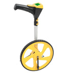 Aramox Digital Measuring Wheel with Backlit LCD 5-Button Control Memory Storage 99999ft Range Collapsible Handle for Surveyors Construction Landscaping close-up view.