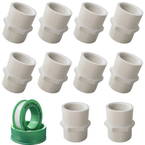 10 Pack One Half Inch NPT Female PVC Pipe Fittings Socket To Female Slip Coupling Sch40 White Plumbing Connectors For Center Hookups