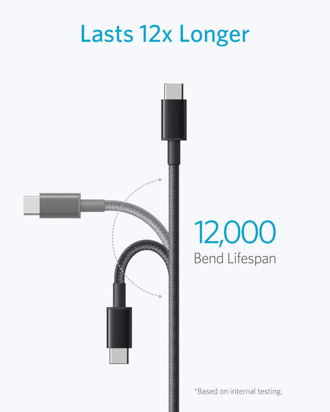 Anker USB-A to USB-C braided charging cable, 3 ft, black, 2-pack