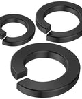 Split lock washer set, black stainless steel, three sizes for screws and bolts (#4–#12, 1/4–1/2 in).