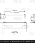 Technical drawing of Two Pack 20 Inch Tempered Glass Floating Shelves With Rustproof Stainless Steel Brackets dimensions.