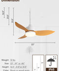Outdoor Plug In Gazebo Ceiling Fan With Light And Hook IP65 Waterproof Wet Rated Patio Ceiling Fan In Wood Grain Finish 22 Inch