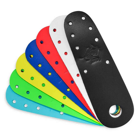 Colorful flat toe protectors in various colors, suitable for roller skate toe guards, extending skate life, not for bolt-on toe stop plates.