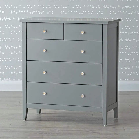 25 Piece Diamond Crystal Glass Cabinet Knob Set 30mm Gold Pull Handles on grey dresser with aluminum core, rust resistant