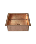HomeStock Square Hammered Copper Bathroom Vessel Sink for Vanity, 15 Inch Basin, Bronze Finish top view of sink