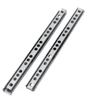 Straight Shooter Full Extension Drawer Slides Two Pack Heavy Duty Steel Kitchen Cabinet Hardware Guide Rails close-up view of steel glide rails.