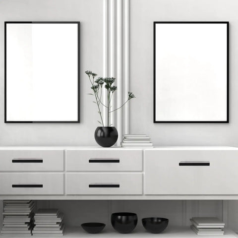 Modern room with shelves featuring 4 Piece Slick Invisible Edge Pull Handles For Cabinets And Drawers Finger Grip Right Angle Concealed Pulls 80mm Black Wardrobe Kitchen Furniture Hardware Safe Smooth Handles For Home Cabinet Doors.