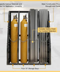 Heavy Duty Vertical Pipe And Lumber Storage Rack For Garage Or Workshop Boasts Four Wide Bays Welded From Rock Solid Steel To Haul Heavy Loads No Sweat with gas tanks and steel sheets.