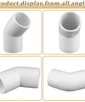 12 Pack 1 Inch PVC 45 Degree Elbow Fittings Furniture Grade UV Resistant Heavy Duty For SCH40 PVC Pipes All Angle View