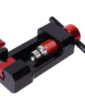 Close-up of Pro Bike Hydraulic Disc Brake Tool Kit component, focusing on aluminum alloy pneumatic gripper and oil needle install tool.