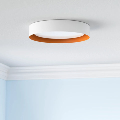 Dope 16.5 Inch Dimmable LED Flush Mount Ceiling Light Matte White With Gold Interior 3000K Warm White 30W Modern Fixture For Closet Hallway Entryway Kitchen Living Room