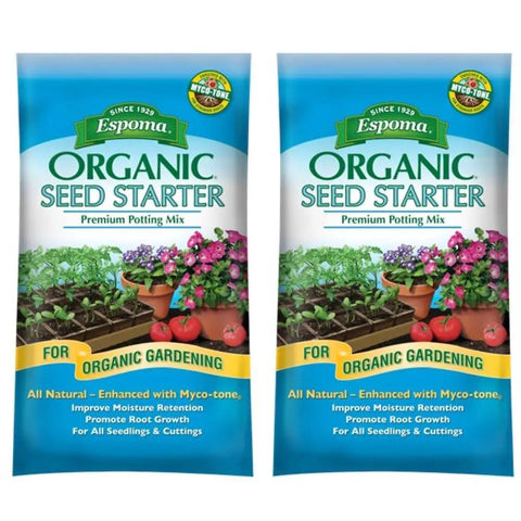 Front view of two Organic Seed Starter Soil Mix With Mycorrhizae For Seed Germination And Early Growth In Organic Gardens 16 qt bags