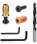 Top Shelf 50 Piece Threaded Wood Insert Kit Including 1 4 20 Furniture Fasteners And Wrenches for easy DIY installations showing assorted screws and wrenches.