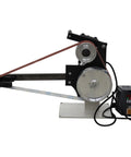 Heavy Duty Belt Sander With Easy Adjust Speed Control And Three Swappable Grinding Wheels For Pro Knife Resharpening And Wood Polish Work Handles Tricky Jobs Dead Easy And Slick Every Time, showcasing motor and belt setup.