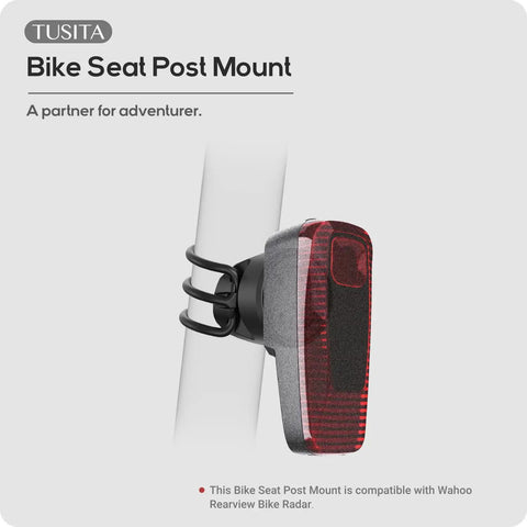 Seat Post Mount For Wahoo TRACKR Radar, Universal Fit For Round 25.4mm To 35.0mm Posts, includes tail light, side view.