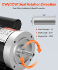 0.75 HP Electric Motor 1725 RPM 115 To 230 Volt Single Phase 56C Frame Five Eighths Inch Keyed Shaft Reversible CW CCW