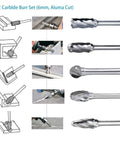 Five Piece Heavy Duty Carbide Rotary Burr File Set With One Quarter Inch Shank For Die Grinder Drill, Aluma cut burrs for metalwork.