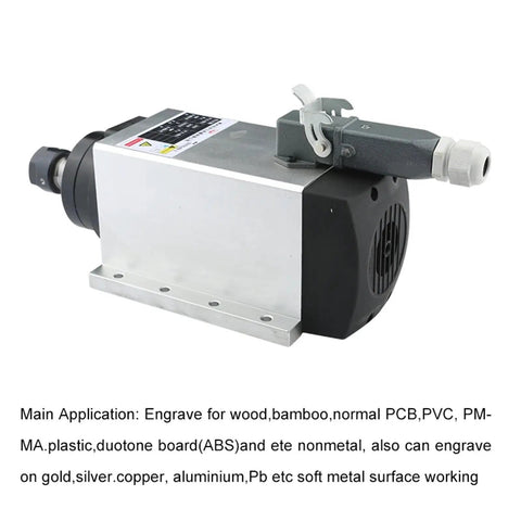 Works Like A Charm 3.0KW Cnc Router Spindle Motor Air Cooled Assembly showing ER20 quick swap nose for precision engraving.