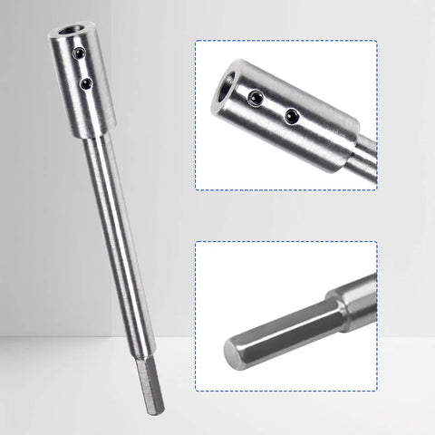Tough As Nails Ten Inch Forstner Bit Extension Boosts Drill Depth By An Additional Eight Point Seven Five Inches For Deep Woodturning and Cabinet Work, metal shaft with chuck.