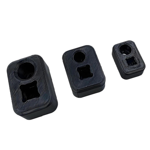3-Piece Impact Ratchet Wrench Rack System for home garage organization, showing three black socket holders