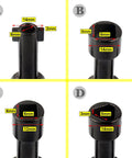 Four key heads of Six Piece Handy Electrical Cabinet And Utility Key Set in black zinc alloy with measurements A-D