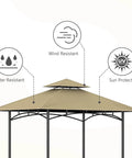 Grill Gazebo Replacement Canopy Top 5 By 8 Foot Double Tier Roof Khaki Durable Polyester Shelter Cover Fit Model L-GG001PST-F