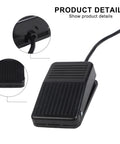 Foot Pedal Switch 10A 250V SPDT Momentary Non Slip Plastic Control with Protective Guard, black, close-up view.