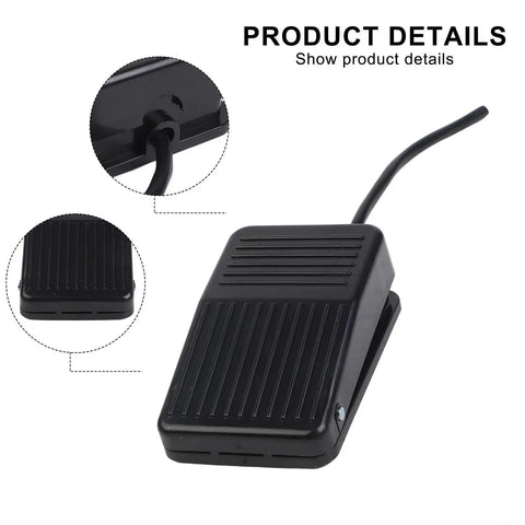 Foot Pedal Switch 10A 250V SPDT Momentary Non Slip Plastic Control with Protective Guard, black, close-up view.