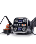 2 In 1 Hot Air Rework Station Kit With 760W Soldering Iron And Soldering Mat, dual LED display, knobs, and soldering iron stand