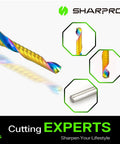 SHARPRO O‑Flute Upcut Spiral Router Bit, carbide, 1/4 in shank, 1/8 in cutting diameter, colorful coating