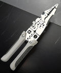 8 In 1 Wire Stripper Crimper Cutter Pliers For Electricians Pro Grade Heavy Duty Tool With Screw Size Guide on dark surface