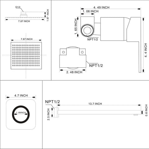 Brushed Nickel Shower System With 8 Inch Square Rain Shower Head, 14 Inch Extra Long Shower Arm, Rough-In Valve And Brass Trim Kit, All Metal Durable Shower Faucet Set For Bathroom Renovation