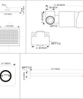 Technical drawing of Matte Black Shower Faucet Set With Rough In Valve And Trim Kit 8 Inch Square Rain Shower Head Extra Long 14 Inch Arm