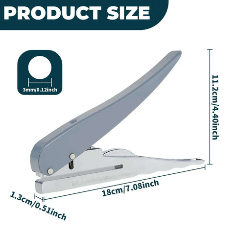 Heavy Duty Handheld Hole Puncher That's Built Tough With 0.12, 0.24, And 0.31 Inch Hole Sizes, 25 Sheet Capacity, metal side view
