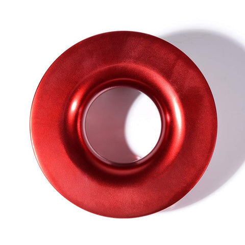 Top view of red recovery ring from 4 Pack Green Synthetic Soft Shackles Rope With Protective Sleeve And 2 Red Recovery Rings Set For Off Road