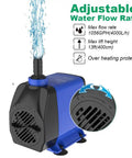 Ultra Quiet Submersible Pump 1056 GPH with Overheat Protection, 85W, 9.8ft Power Cord, Durable Copper Rotor, Low Noise, Adjustable Flow