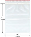 Red Line Zipper Reclosable Bags 10 X 12 Inch, 6 Mil Thick Clear LDPE, FDA Food Safe, Pack Of 100, Red zipper bag shown with 10 x 12 inch dimensions