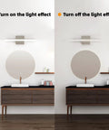 Modern LED Vanity Lights for Bathroom Two Pack 16 Inch Chrome Daylight White Over Mirror Fixtures, 9W, light on and off comparison