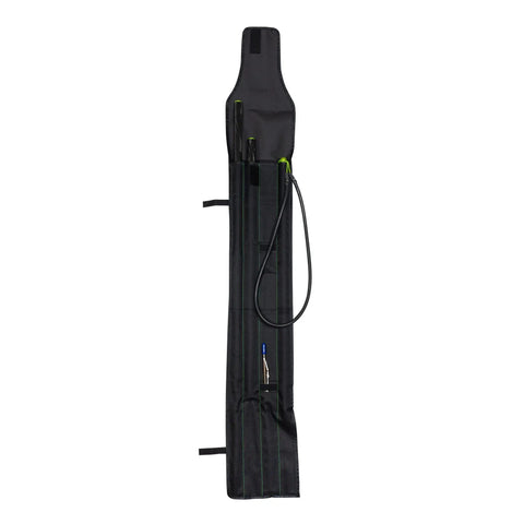Shaka Black Carbon Polespear 7 Foot For Spearfishing Free Diving And Scuba Diving shown in travel case for easy portability.
