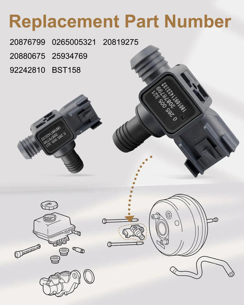 Power brake booster pressure sensor pair for GM vehicles; two black sensors with electrical connectors, part 20876799.