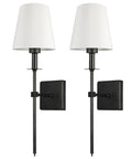 Set Of 2 Black Fabric Shade Wall Sconces With Sturdy Metal Frame Classic Modern Vanity Lighting for Bedroom Living Room Hallway